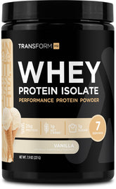 TransformHQ Whey Protein Isolate vanille en bouteille, source pratique de protéines.