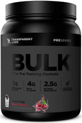 Bulk Black Pré-entraînement en bouteille Transparent Labs, énergie soutenue pour entraînements.