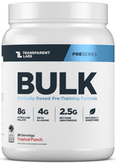 Transparent Labs Bulk Pre-Workout poudre Tropical Punch prête pour un entraînement énergique et efficace.