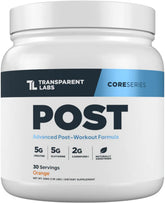 Transparent Labs Post: bouteille orange facilitant la récupération musculaire après l'entraînement.