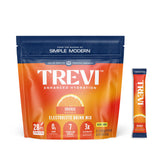 TREVI Électrolytes sans sucre–sachets orange dans l'emballage, hydratation pratique.