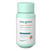 True Grace Omega-3: bouteille-gelules prête pour usage quotidien.