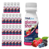 TRUEplus Glucose Shots: bouteille ouverte, énergie rapide en déplacement.