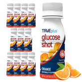 TRUEplus Glucose Shots Orange – bouteille ouverte prête à l'emploi pour un regain rapide.