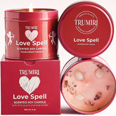 Bougie TRUMIRI Love Spell en cire de soja avec pétales de rose pour ambiance chaleureuse