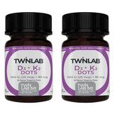 Twinlab Dots D3-K2 – Bouteille visible, soutien potentiel pour les os et les dents.