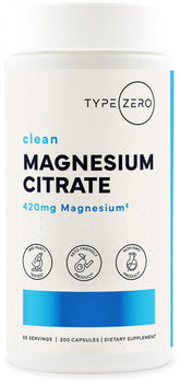 Capsules Type Zero Magnésium citrate 420 mg dans une bouteille pour l'usage quotidien.