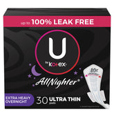 U by Kotex AllNighter avec ailes: protection nocturne renforcée pour des nuits sans fuite.