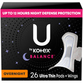 U by Kotex Balance serviette ultra-fine nuit avec ailes, protection discrète.