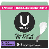 Protège-slips U by Kotex Clean & Secure, 80 unités, emballage variable et pratique au quotidien.