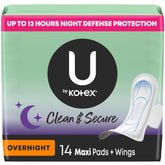 U Kotex Maxi avec ailes, protection nocturne efficace pour dormir paisiblement.