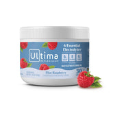Ultima Replenisher poudre électrolytique bleu-framboise pour hydratation quotidienne sans sucre.