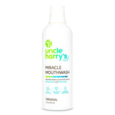 Uncle Harry's rince-bouche miracle — bouteille ouverte pour haleine fraîche durable.