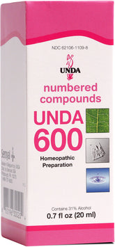 UNDA 600 Composés Numérotés – bouteille: soutien potentiel au drainage et à l'équilibre cellulaire.