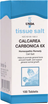 UNDA Calcarea Carbonica 6X, boîte de comprimés, soutien potentiel à la croissance normale et aux articulations.