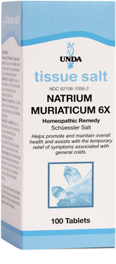 UNDA Natrium Muriaticum 6X – Bouteille cachets, soutien potentiel à l'équilibre hydrique.
