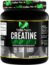 Emballage d'Unike Nutra Creatine Monohydrate, pratique et compact.