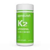UpNourish Liposomal Vitamine K2 MK7 – boîte et gélules faciles à avaler.