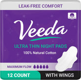 Veeda serviettes nocturnes, surface coton naturel douce pour la nuit.
