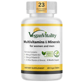 Vegan Vitality – bouteille-pilules: complément vegan pour le quotidien.