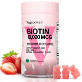 VEGEPOWER Biotin Gummies fraise, présentation élégante et goût frais, facile à intégrer.