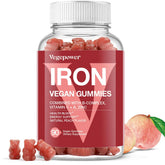 VEGEPOWER Fer Gummies – bouteille pêche: goût agréable et prise quotidienne facilitée.
