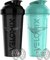 Gobelet VELOMIX 28 oz noir turquoise; lot de 2, idéal pour shakes protéinés en déplacement