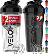 VELOMIX Pack2 Bouteilles Shaker 28oz noir-transparent, pratique pour protéines en déplacement