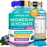 Venture Pal gommes magnésium 400 mg avec Ashwagandha pour soutien quotidien.