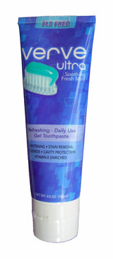 Verve Ultra Dentifrice, emballage bleu élégant, usage quotidien sûr et agréable