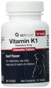 Bouteille Vet One vitamine K1 gout boeuf, soutien possible chiens et chats.