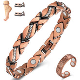 Vicmag bracelet-cheville cuivre avec aimants puissants, vue frontale, confort accru à chaque pas.