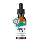 Vimergy B12 liquide avec méthylcobalamine et adénosylcobalamine, absorption rapide et énergie potentielle.