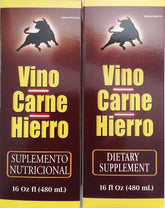 Vino Carne Hierro : Bouteille 16oz avec étiquette lisible, idéal pour l'organisation.