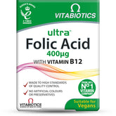 Vitabiotics Ultra tablettes acide folique 400 µg et B12, soutien quotidien potentiel.