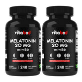 Vitabod Mélatonine 20 mg — Bouteille et étiquette, soutien naturel au sommeil.