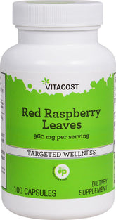 Vitacost Brand Feuilles de framboise rouges en bouteille, infusion possible pour le bien-être quotidien.