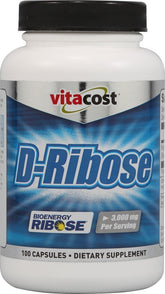 Vitacost D-Ribose Bioenergy, bouteille visible, soutien potentiel d'énergie cellulaire et récupération