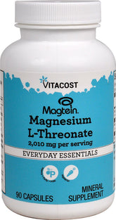 Vitacost Magtein : bouteille et étiquette, pratique au quotidien.