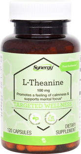 Vitacost Synergy L-Theanine, bouteille de capsules pour le calme et la concentration.