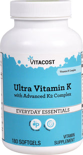 Vitacost Ultra Vitamine K – bouteille et étiquette, soutien potentiel des os et des vaisseaux