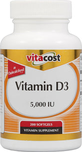 Vitacost Vitamin D3 5000 UI – bouteille softgels, soutien potentiel à la santé osseuse.