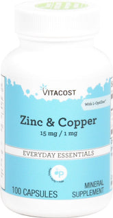 Vitacost Zinc et Cuivre, emballage pilules, apport quotidien pratique des minéraux essentiels