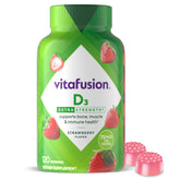 Vitafusion D3 gommes fraise dans la bouteille, saveur naturelle.