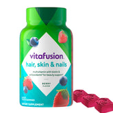 Bouteille Vitafusion Gorgeous framboise dans le cadre d'une routine beauté.