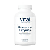 Vital Nutrients Pancreatiques : bouteille et pilules pour une digestion douce après les repas.