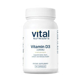 Bouteille Vital Nutrients vitamine D3 2000 UI pour un apport quotidien pratique.