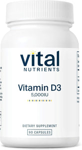 Vital Nutrients vitamine D3 5000UI en bouteille, soutien potentiel des os et du système immunitaire.