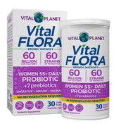 Vital Planet Vital Flora Probiotiques, bouteille 55+, soutien digestif quotidien et équilibre.