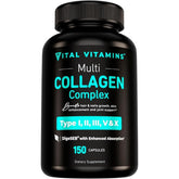 Vital Vitamins gélules collagen multi type I à X, flacon pratique pour emporter.